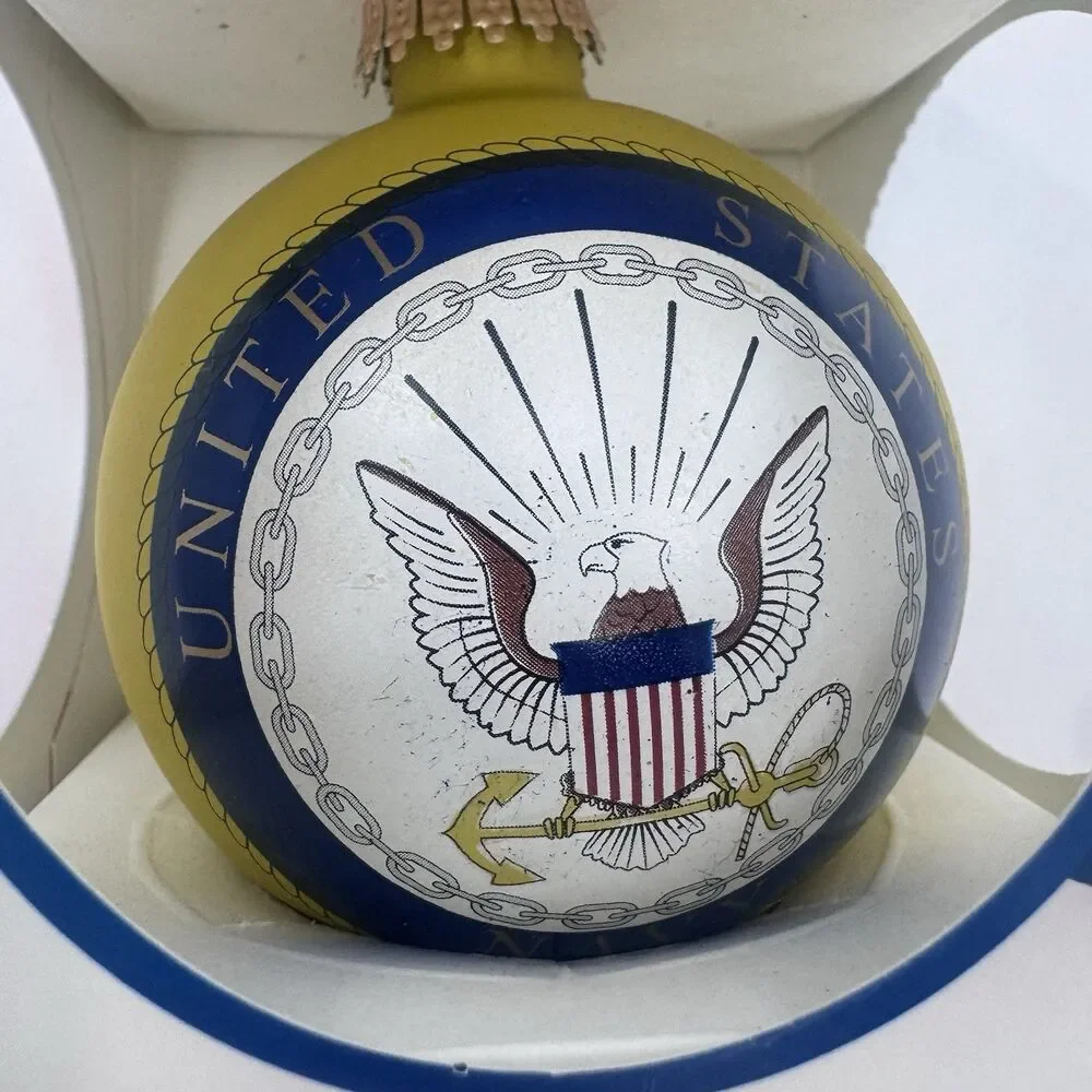 CHRISTMAS ORNAMENT  Krebs 3.25 US Navy Gold with Emblem & Navy Hymn Bulb Vintage